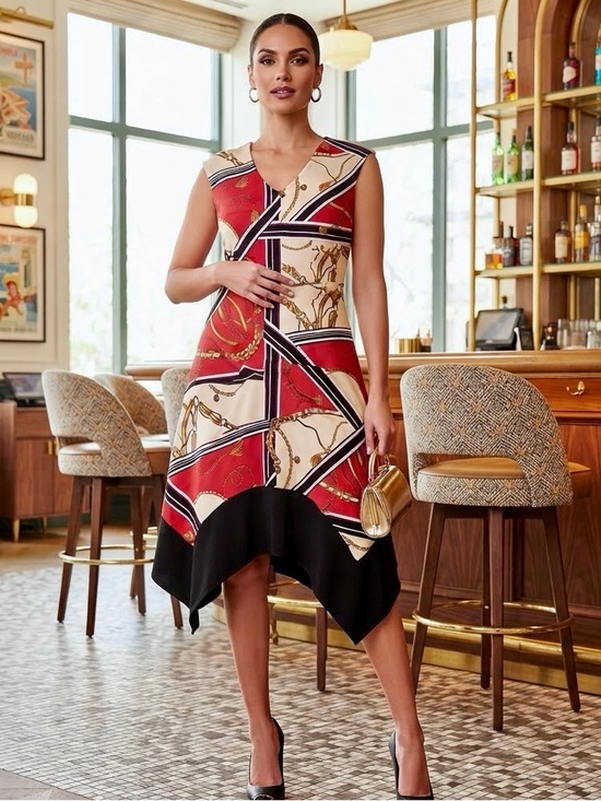Luxology Dresses & Skirts - Luxology Red & Gold Striped Chain Design Maxi Dress Sz 16